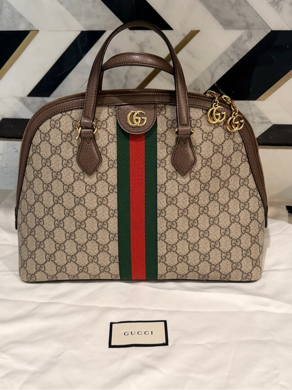 Gucci Monogram Ophidia Top Handle Bag